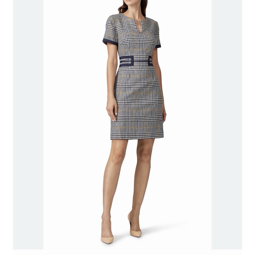 BODEN 100% WOOL BRITISH TWEED BLUE YELLOW PINAFORE MIDI DRESS UK 10 US 6 - Picture 2 of 9